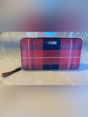 kate spade Red and Black Plaid Zip Wallet